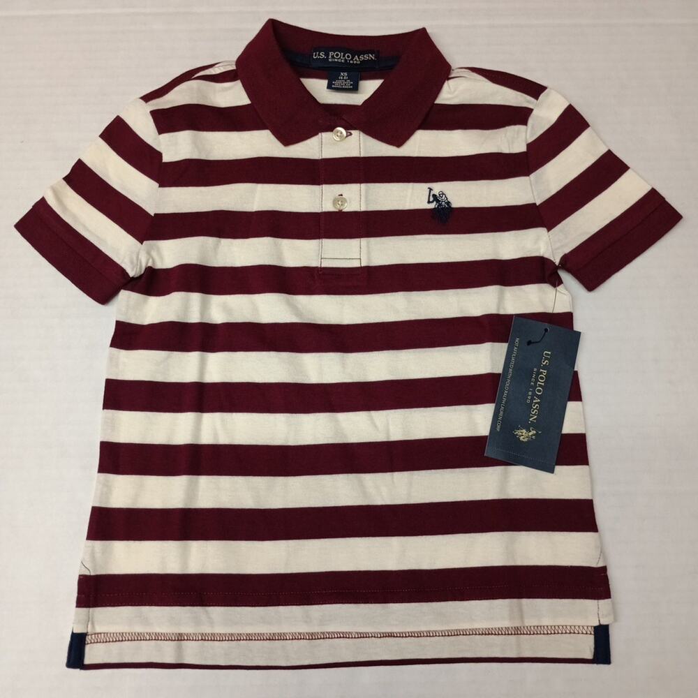 U.S. Polo Assn. Boys Strip Jersey Polo Shirt XS (4-5) Maroon